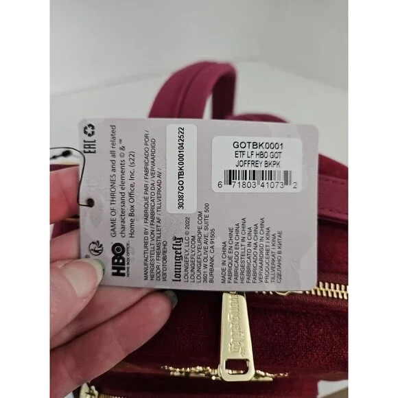 Loungefly NWT Game of Thrones King Joffrey Cosplay  Mini Backpack Velour Crown - Picture 14 of 15